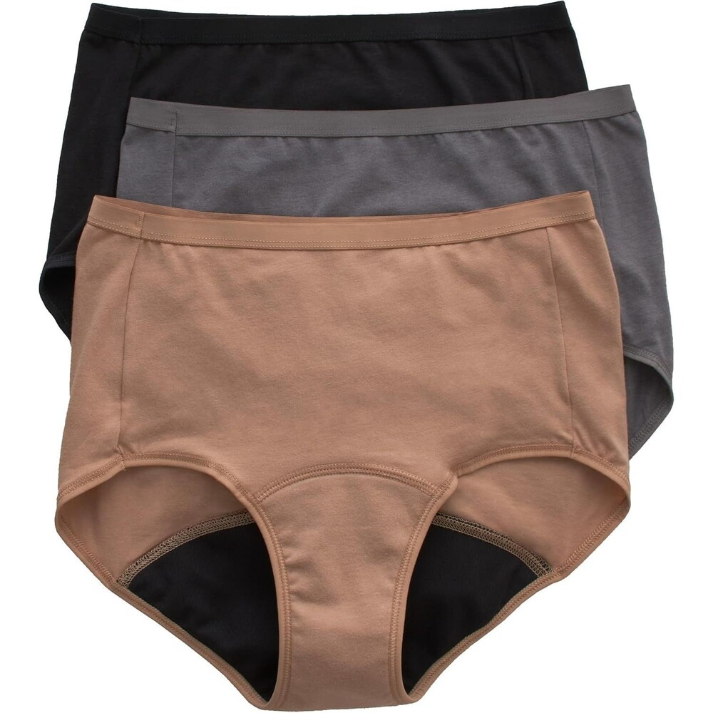 3-Pack Hanes Women's Period Underwear Panties Size 8 Neutrals Odor Protection